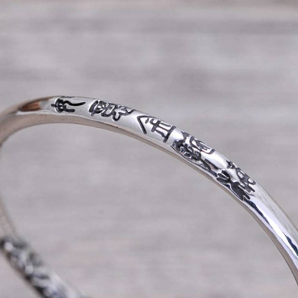 Bracciale Retrò Bracciale Rigido in Argento Sterling 990 Bracciale a Cerchio D'Oro con Desiderio Goffrato RetròNero