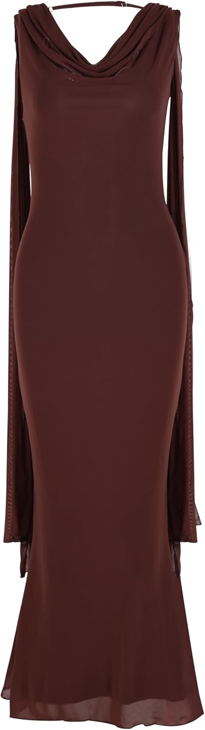 Parthea Women's Summer Formal Wedding Guest Dresses Sleeveless Backless Long Elegant Evening Party Maxi Bodycon Dress Brown 8-10