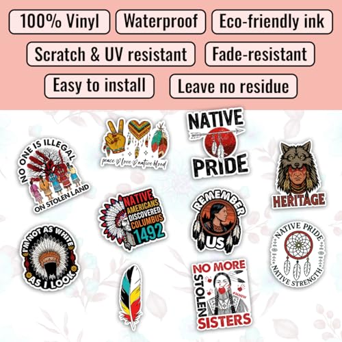 Image of TODOLIA (10Pcs-3in) Indigenous Pride Sticker Pack, No One is Illegal On Stolen Land Native American Sticker, Immigrant Immigration Human Rights Gift, Decor for Laptop Water Bottle Helmet Car Vehicle