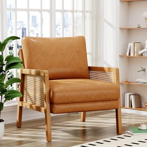Sillón con brazos de ratán natural Marrón miniatura 3