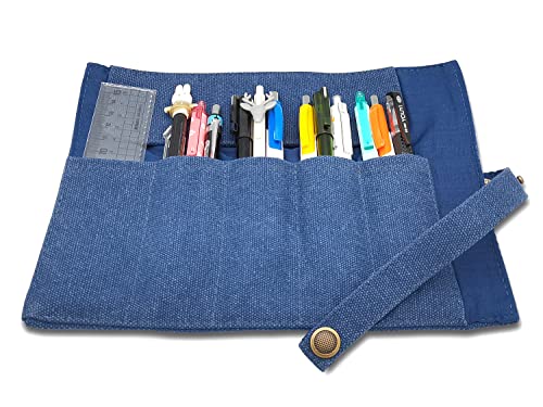 Image of Funny live Pure Color Pen Pencil Wrap Pencils Roll Holder,Simple Retro Style Pen Pouch Bag Coloring Pencils Organizer Holder Colored Pen Paint Brush Storage Pouch (Blue)