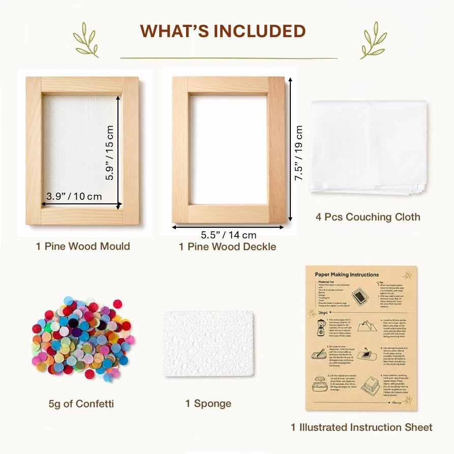 A6 Paper Making Screen Kit Papermaking with Pine Wood Mould and Deckle Set, Couching Cloth, Sponge, Confetti & Instructions for DIY Handmade Paper of 3 7/8" x5 7/8", 10 * 15 cm image 5