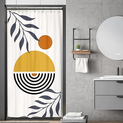 Image of Riyidecor Stall Small Abstract Boho Mid Century Half Size Dorm Shower Curtain 36x72 Inch Funky Geometric Minimalist Aesthetic Modern RV Single Narrow Decor Fabric Bathroom Set Polyester Waterproof