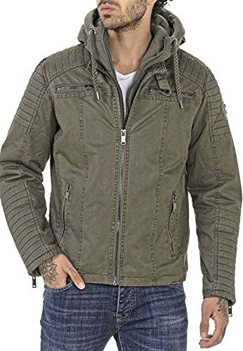 Stile biker | trapuntata Redbridge Giacca invernale da uomo Giubbotto da mezza stagione con cappuccio Giubbino trapuntato in cotone Verde L