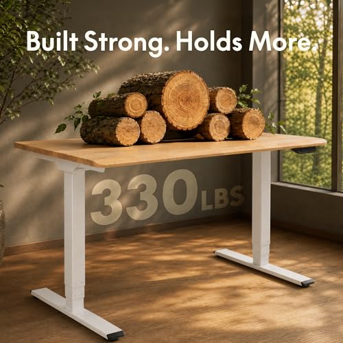 Image of FLEXISPOT E6 MAX 1 inch Thick Beveled-Edge Solid Wood Standing Desk, 55 inchx28 inch Dual Motor 3-Stage Heavy Duty Workstation, 330lbs Weight Capacity Height Adjustable Desk (Maple Rubberwood + White Frame)