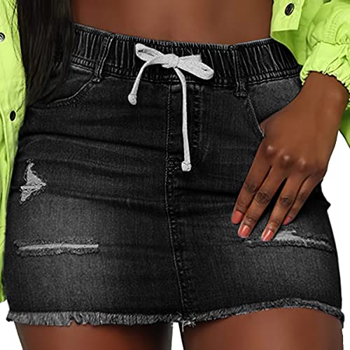 vanberfia Women's Casual Distressed Ripped Denim Short Skirt…