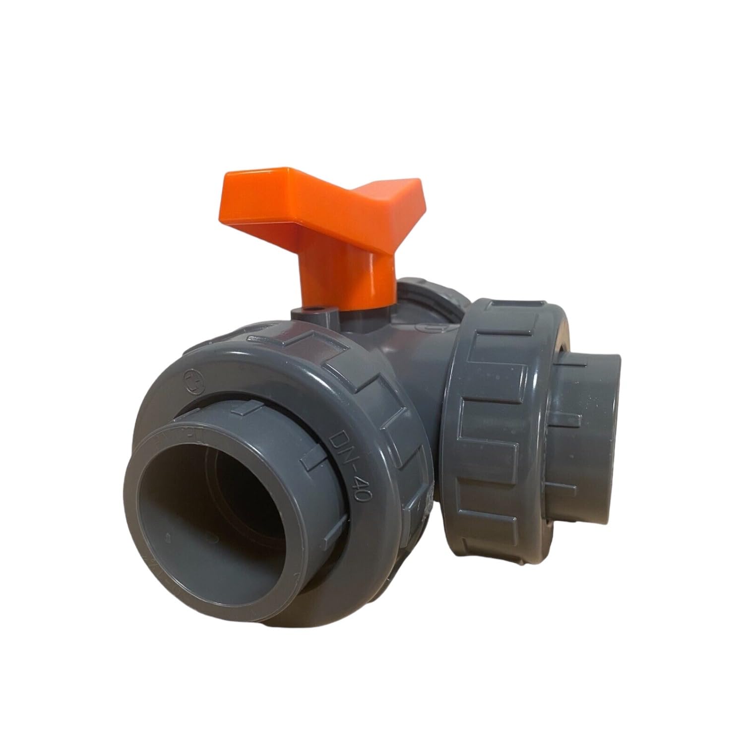 Valvola a sfera a 3 vie in PVC, DN63, foro a T, manicotto adesivo, valvola in PVC-U di qualità industriale, per ingegneria idrica e sistemi di tubazioni