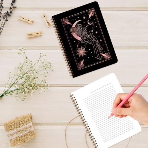 Image of 2 Pcs Zodiac Spiral Notebooks for Work, A5(8.3x5.8inch) Composition Notebook College Ruled Note Book, Moon Stars Hardcover Notepads Diary Lined Travel Journal for Writing, Astrology Gifts for Women