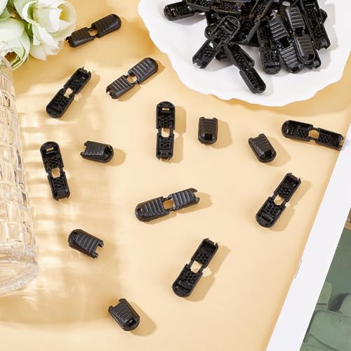 GORGECRAFT 1 Box 50Pcs Zipper Pull Cord Lock End Tabs Zip Rope Clip Buckle Tips Plastic Zipper Cords Stopper String Caps for Backpack Clips Quick No Tied Shoelace Running Shoe DIY Replacement(Black) - Image 4