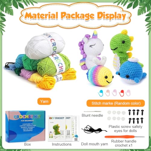 Image of PATPAT 4Pcs Crochet Set, Crochet Kit for Beginners Adults Kids Animals Series DIY Kit for Adult with Tools and Needles, Yarns, Instruction Material, Birthday Gift Home Car Interior Decor