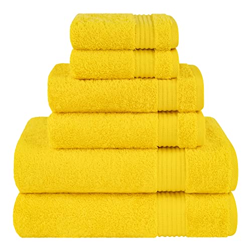 Cotton Paradise 100% Cotton Turkish Towel Set Soft Absorbent Quick Dry 6 Piece Towel Set Yellow