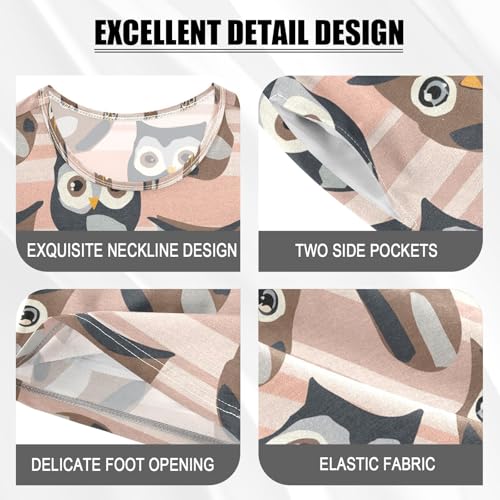 ALAZA Owl Bird Striped Pajamas Set Short Sleeve Cotton Sleepwear Summer Pjs 2 Piece 5-14Y4