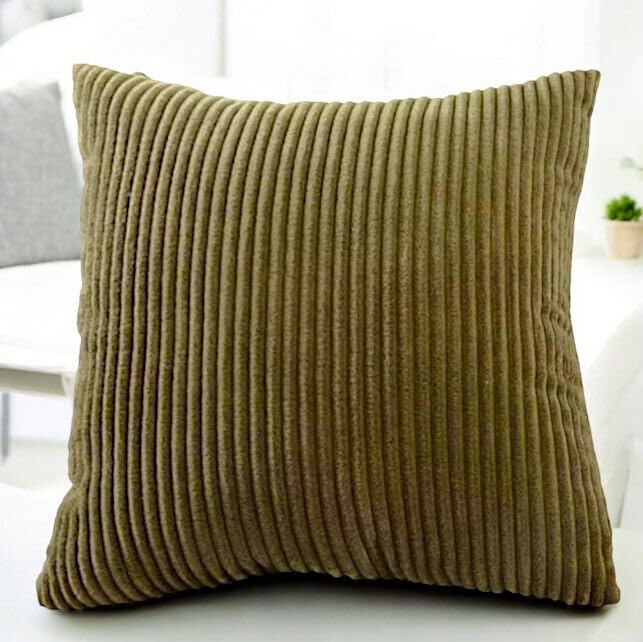 Seechoo Corduroy Cushion Covers, Set of 4, 40 x 40 cm, Plain Soft Striped, Assorted Colours (Khaki Green) - Image 4