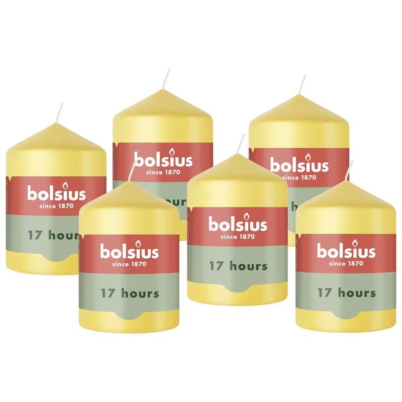 Bolsius, Essentials, Pillar Candle, Fresh Yellow, 8 cm, Length Burning Time 17 Hours, Unscented, Natural Plant Wax - Image 2