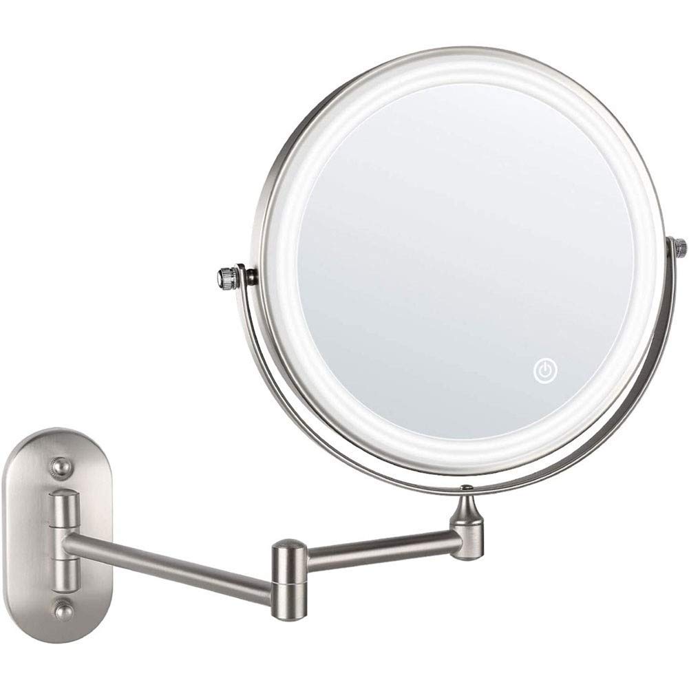 Miroir de maquillage mural LED 8 pouces grossissant 1X/5X à piles pour salle de bain