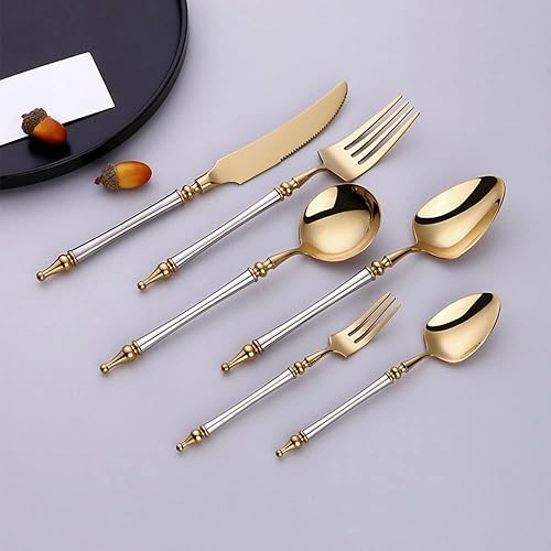 Miniatura 3 de Juego de cubiertos para 6 utensilios de acero inoxidable de 36 piezas, vajilla dorada de columna romana europea, tenedor y cuchillo de lujo, hotel,