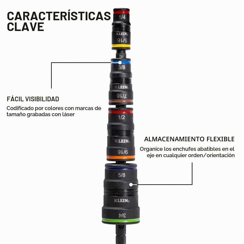Klein Tools 32933M | Juego de vasos impact 6 en 1 métricos | Medidas 7 8 10 12 13 14 mm | Herramienta profesional para atornilladores de impacto