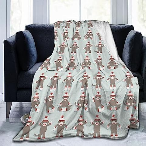 Fleece Throw Blanket,Sock Monkey Pattern Plush Flannel Blankets,Soft and Lightweight Bed Throws for Couch Sofa 80"X60" Cover