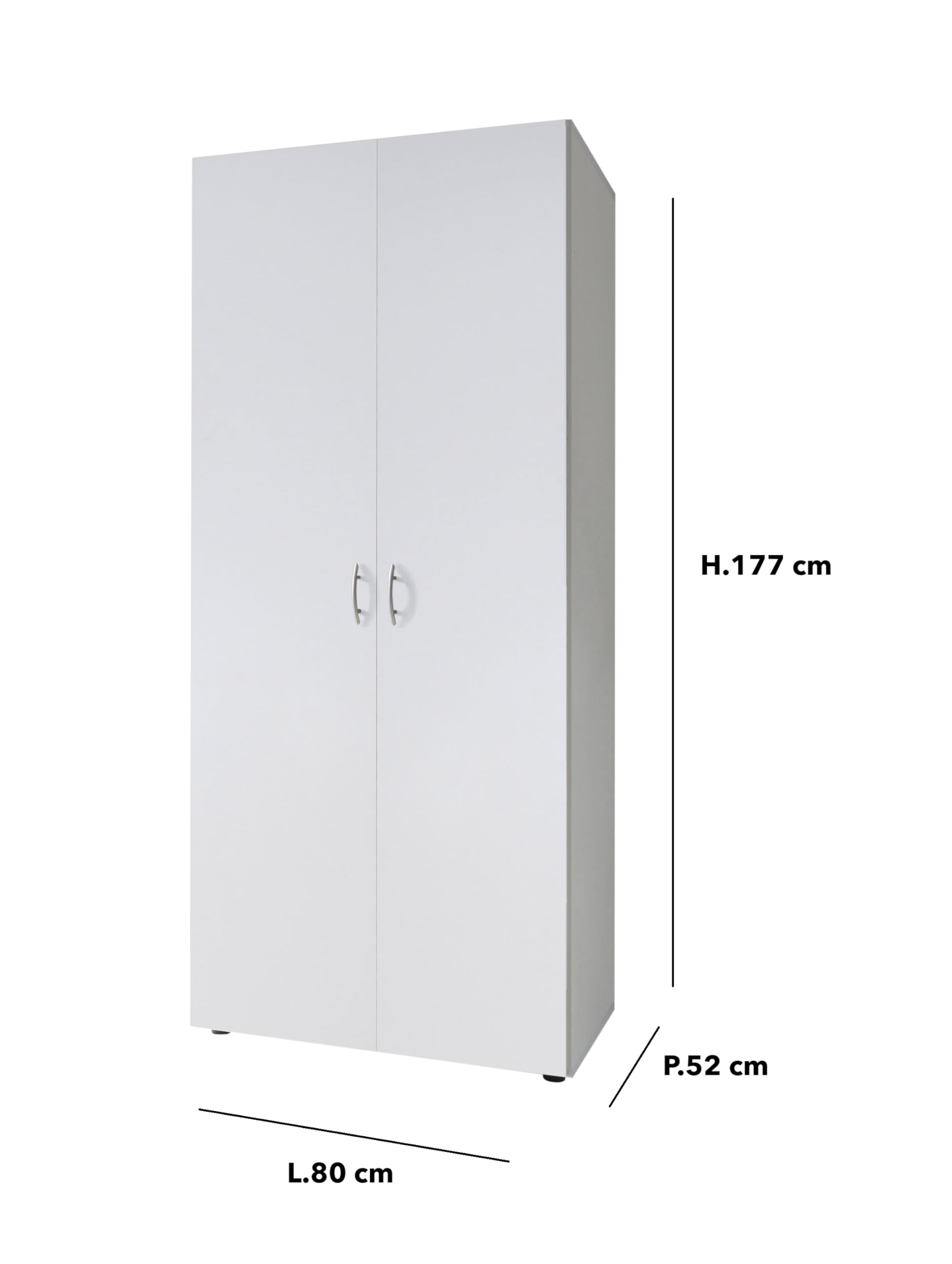 Generico Armadio Bianco a 2 Ante, Guardaroba con Appendiabiti e Ripiano, L.80 P.52 H.177 cm