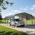 10x15 FT Metal Carport with 4 Reinforced Support Rods, Heavy Duty Frame & Galvanized Steel Roof Carports for All-Weather Protection, Outdoor Carport Garage for Car, Boat, Tractor, and Party Use
