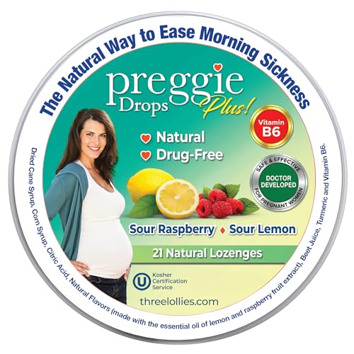 Image of Preggie Pop Drops Plus | 21 Drops | Vitamin B6 for Morning Sickness & Nausea Relief during pregnancy | Safe for pregnant Mom & Baby | Gluten Free | Two Flavors: Lemon & Raspberry