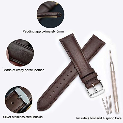 WOCCI 22mm Watch Band - Vintage Leather Watch Strap Dark Brown (Tone on Tone Stitching)