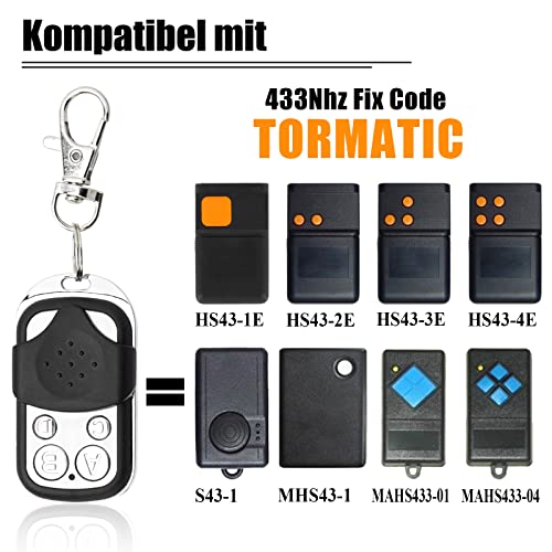 433MHz Fix Code Clone Garage Door Opener Remote Control Compatible with TORMATIC DORMA HS43-1E, smoke Grey - Image 2
