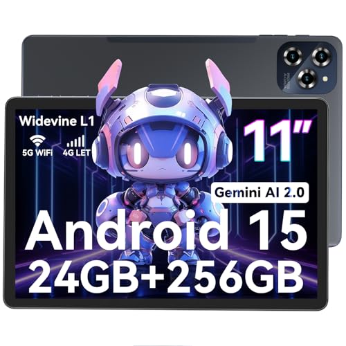 TABWEE W90 Gaming Tablet 11 Zoll Android 15, 24GB RAM 256GB ROM (2TB erweiterbar), 4G Dual SIM, 8000mAh Akku, 18W Schnellladung, Octa-Core, Widevine L1, TÜV-Zertifiziert