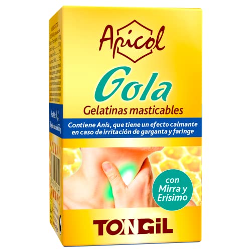 Apicol Gola Gelatinas Masticables - Propolis puro con Regaliz, Anís, Menta, Mirra y Erísimo (Hierba del Cantor) - Efecto Suavizante sobre Garganta, Faringe y Cuerdas vocales - 24 Perlas de Tongil