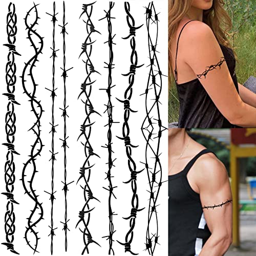 LAROI 7 Sheets Barb Wire Temporary Tattoos for Women Men Kids Adults Halloween Barbed Wire Tattoo Sticker