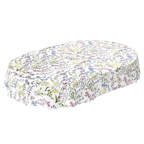 ANRO - Mantel de hule lavable, para mesa, 95% PVC, 5% poliéster., Diseño floral blanco., Oval 140 x 180cm Schnittkante