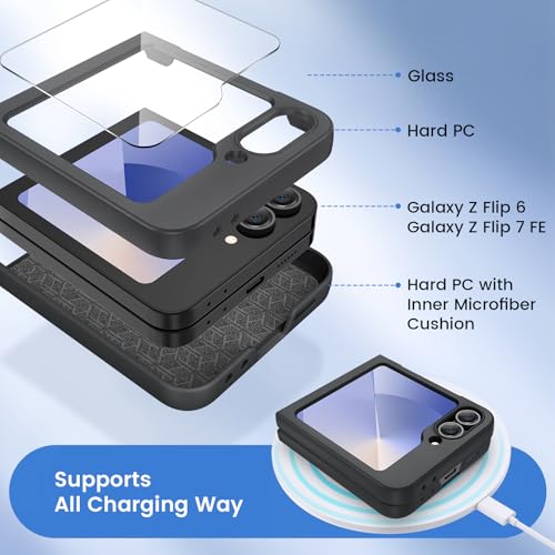 Ruky for Z Flip 6 Case, Full Body Cover Hard PC Ultra-Thin Anti-Scratches Shockproof, Support Wireless Charging Protective Phone Case for Samsung Galaxy Z Flip 6, Black - Image 5