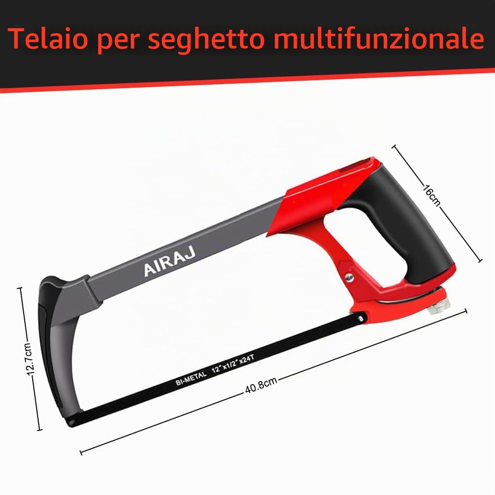 AIRAJ 300mm Seghetto per metallo professionale,Con 10 lame- Impugnatura antiscivolo resistente all'usura-2 angoli di taglio-Sega di precisione,Utilizzata per il taglio di metalli,Fai da te domestico
