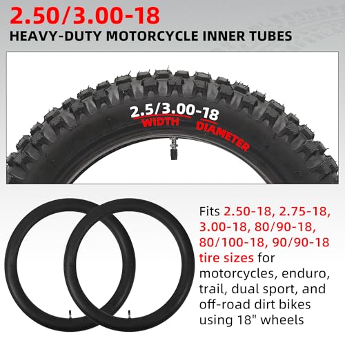Image of AR-PRO 2-Pack 2.50 /3.00-18 Heavy-Duty Motorcycle Inner Tubes, 3mm Butyl Rubber with TR4 Valve Stem, Fits 80 /90-18 80 /100-18 90 /90-18 Tires for Dirt Bike, Enduro, Dual Sport & Off-Road