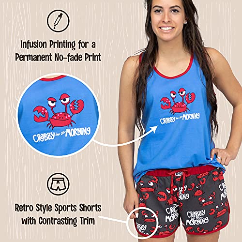 Lazy One Matching Pajamas For Women, Cute Pajama Shorts And Tank Top Set, Crab, Animal, Ocean, Beach (Crabby In The Morning, Small) #TOP4