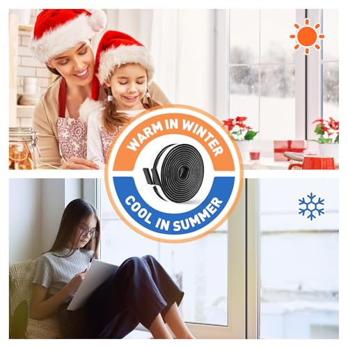 Image of MAGZO Weather Stripping Door Seal, 3 /8 Inch Wide X 1 /4 Inch Thick Adhesive Foam Tape Soundproof Weatherstripping for Windows, 2 Rolls Total 26FT Black