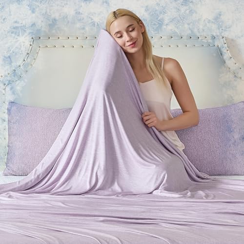 Image of CHOSHOME Cooling Blanket for Hot Sleepers - Summer Blanket Thin Soft Lightweight Breathable Double Side Enhanced Cooling for Hot Flashes, Night Sweats, Bed, Couch (Purple, 96 x 102 inches)