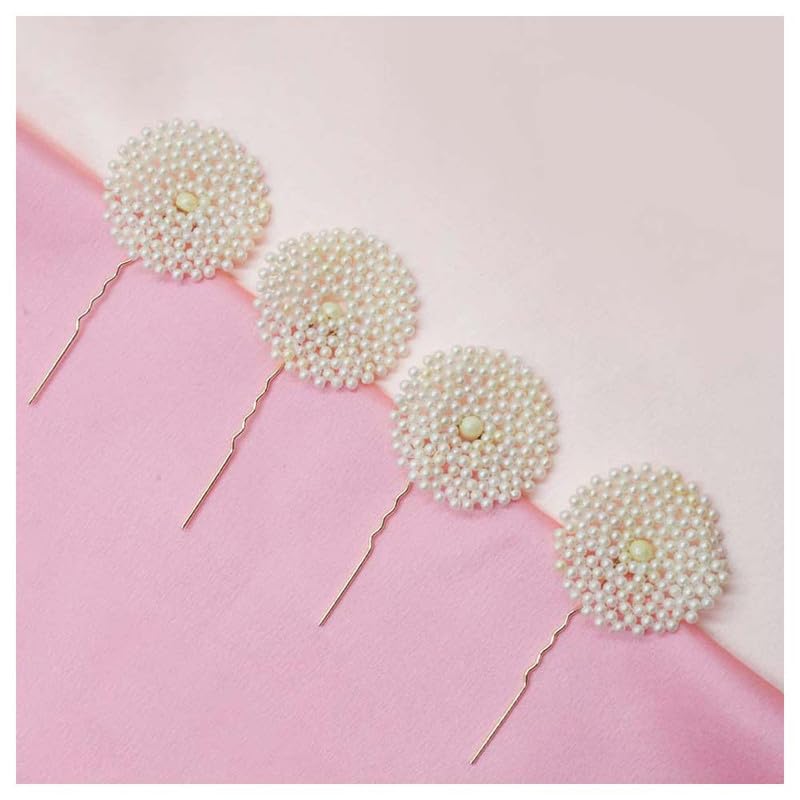 Hair Drama Co. Pearl Hair U Pins Accessories for Women & Girls | Headpiece Crystal Bridal Hair Pins Clips | Wedding Hair Set Jewelery Accessories – Set of 4 | Perfect Bridal & Special Events