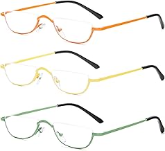 KoKoBin Half Reading Glasses - Half Rim Metal Frame Glasses Spring Hinge Readers with Leather Pouch for Men and Women