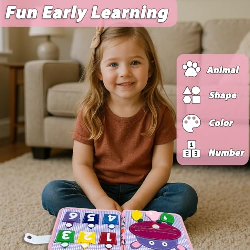Image of Cobelae Busy Book for Toddlers 1-3,Montessori Toys for 1 Year Old | Baby Travel Toys,Educational Activity Book,Washable Felt Busy Board,Develop Fine Motor Skills, Boys Girls Gifts