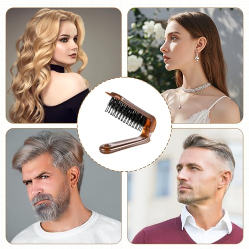 LIQWEI Klappbare Haarbürste, Mini-Haar Bürste Wildschwein Borsten Reisehaarbürste Klein Reise-Haar Bürste Kompakte Haarkamm für Haar wiederherstellung Glanz Glättung (Braun)
