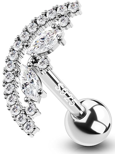 OUFER Helix Piercings Jewellery 925 Sterling Silver Conch Ring Tragus Studs Cartilage Earring 16G AAA+ CZ Upper Top Ear Barbell for Women