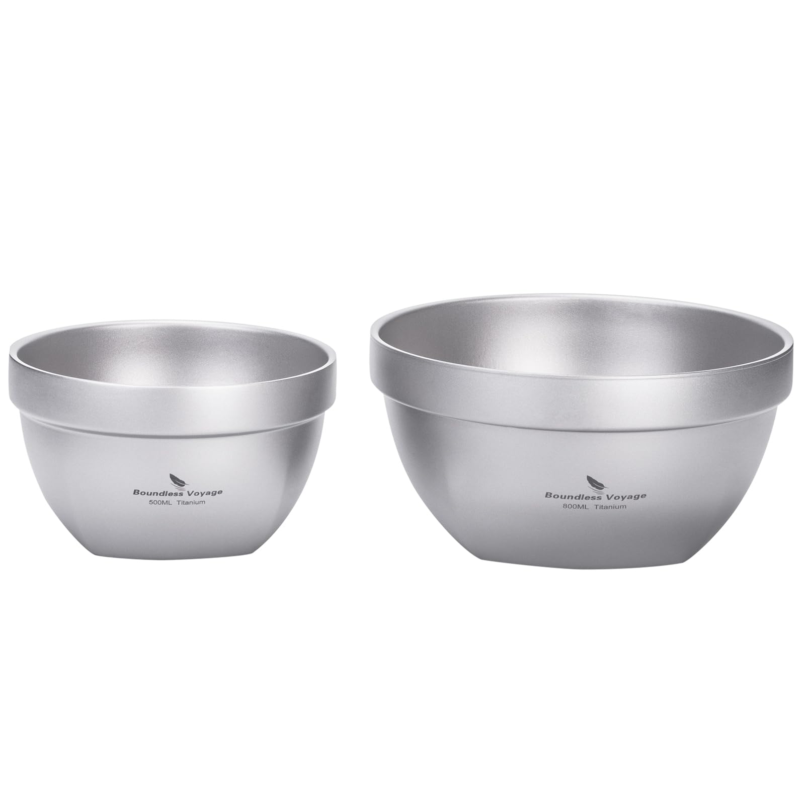 iBasingo Doppelwandige Titan Schüsseln Set 500ml & 800ml Ultraleichte Camping Schüssel fur Haferflocken Lebensmittel Reis Suppe Tragbare Geschirr Outdoor Metall Becher Ti1163T