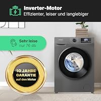 Bomann Waschmaschine 7kg | max. 1400 U/min | 10 Jahre Motor-Garantie | effizienter, leiser & langlebiger Invertermotor | 15 Programme | Endzeitvorwahl | Washing Machine WA 7175 titan - schwarz – Ansicht 4