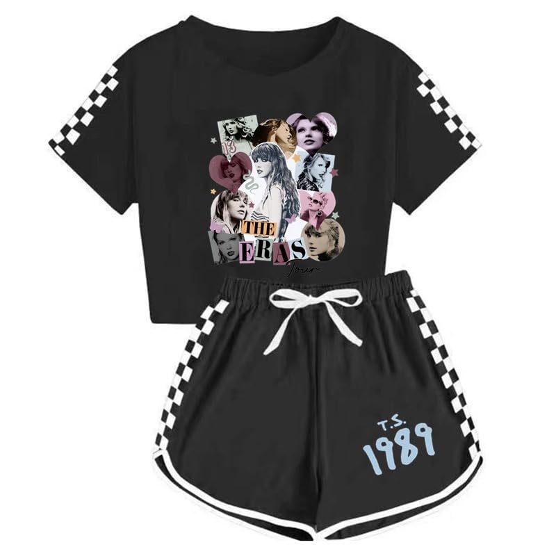 SANDISOMGirls' Clothing Sets,2 Piece Short Sleeve T Shirt and Pant Sets Singer Graphic Girl Outfits for Kids Size 5-14 Years