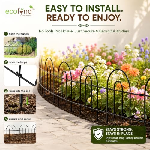 Image of ecofynd (2ft H X 5.4ft L) Decorative Garden Fence, 5 Pack Dig Fence Animal Barrier for Dog, Arched Flower Bed Edging, Wire Border Panel for Dogs, Rabbits, Landscape Patio Yard Outdoor Decor, GF10