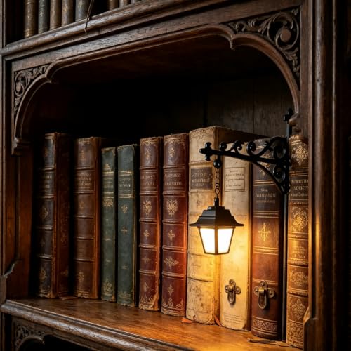 Library Lantern Mini Bookshelf Lamp, Vintage LED Book Nook Light,