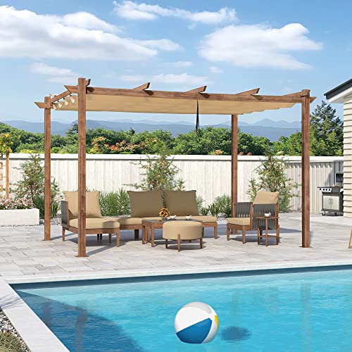 PURPLE LEAF Pergola Aluminium 4 x 3 m Pergola Jardin Extérieur Finition Teck, Toile Coulissante Rétractable, Tonnelle Imperméable, Barbecue Extérieur,...