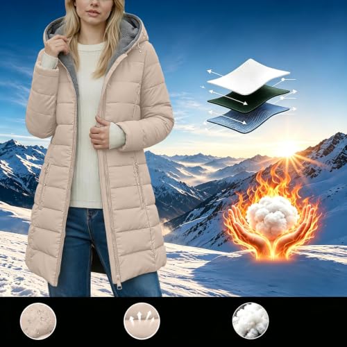 Women Winter Puffer Coat Sherpa Fleece Liend Long Quilted Jacket with Hood - image 6