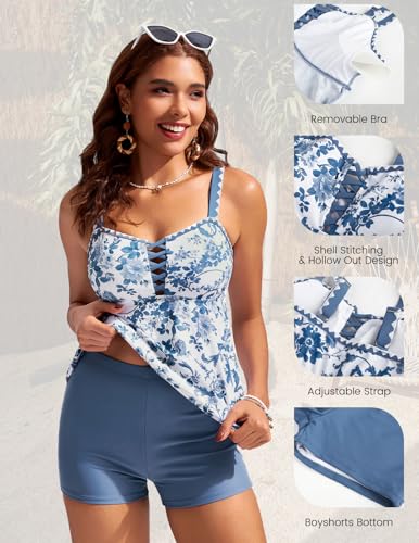 Kate Kasin Women's Tankini Swimsuit 2025 Tummy Control 2 Piece Bathing Suit Flowy Floral Print Swim Tank Top with Boyshorts2